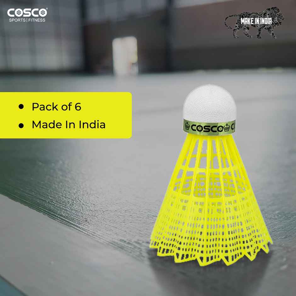 Cosco Aero 500 Nylon Shuttle Cock Pack Of 6 | Yellow | Made In India