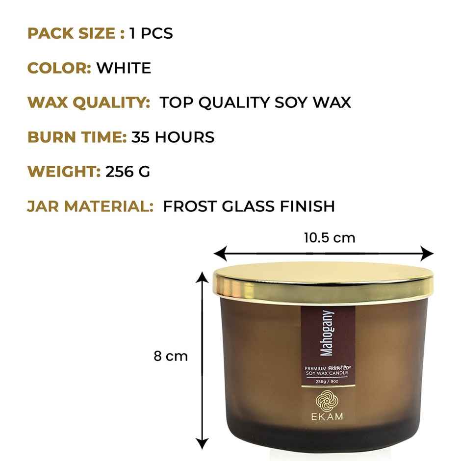 Ekam Mahogany Scented 3 Wick Soy Candle | Home Decor
