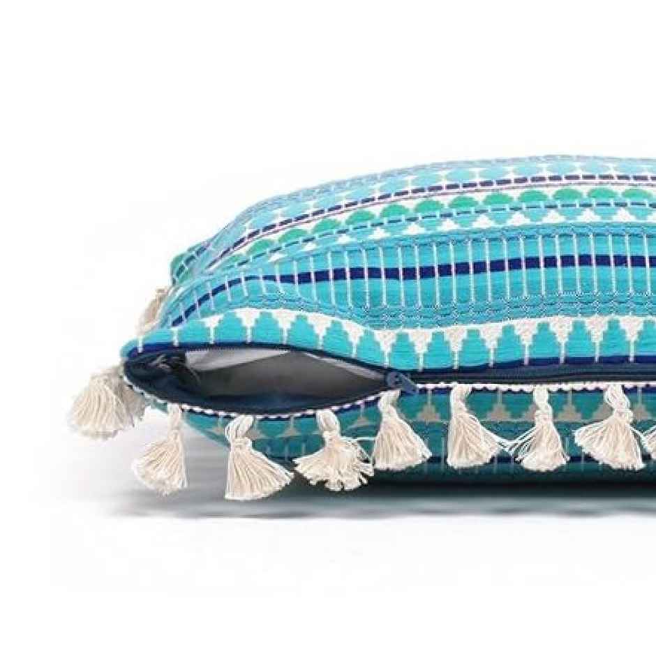 STITCHNEST Acrylic Striped Cushion Cover with Lace Set of 2 (16 x 16 Inches)