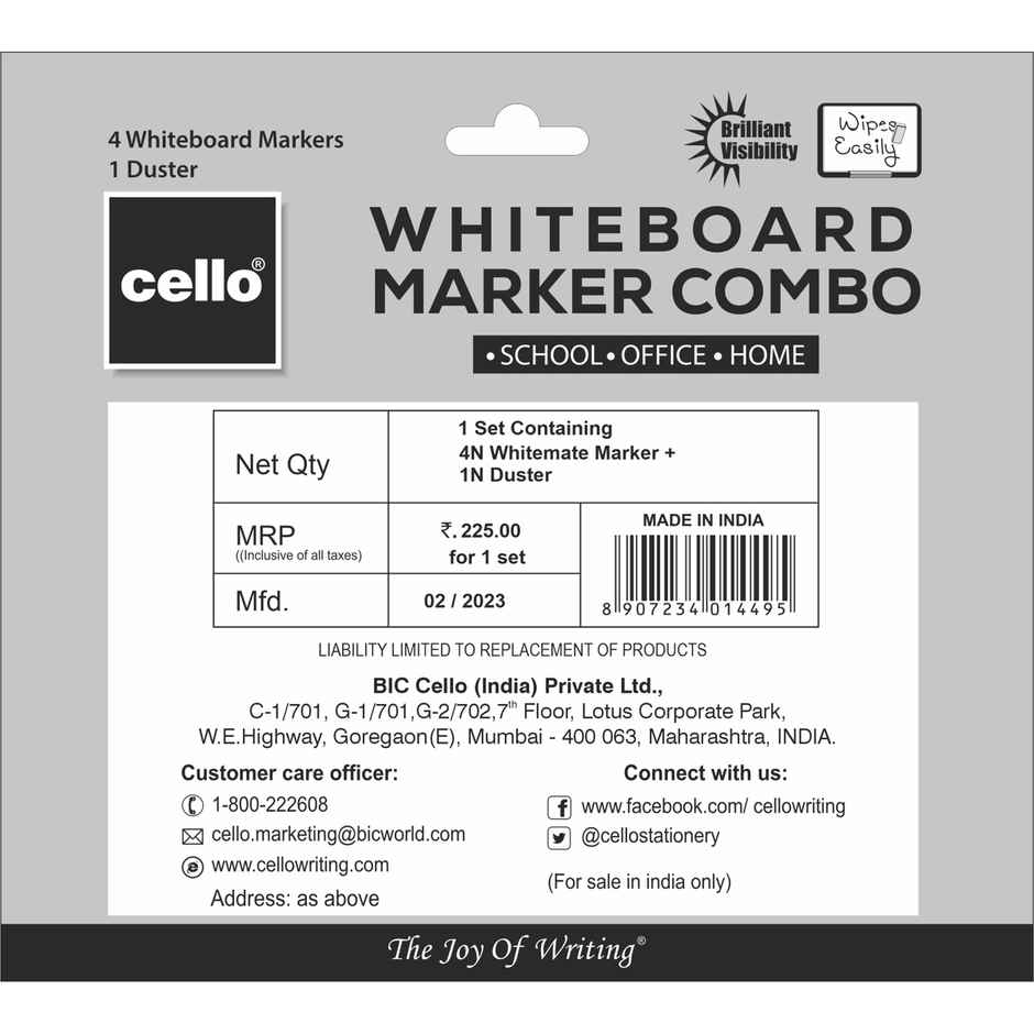Bic Cello Whitemate Assorted Markers With Duster
