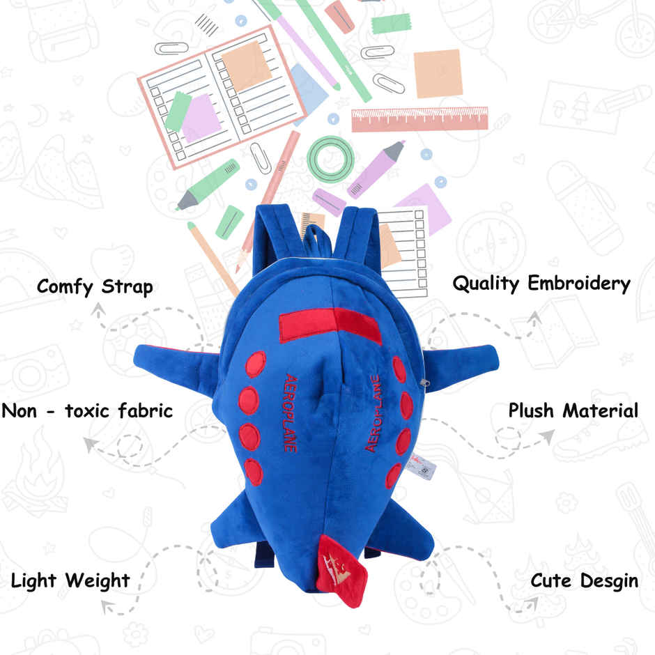 Toytales Blue Aeroplane Soft Toy Plush Bag | Bag For Kids| | Picnic Bag | Toy For Boys