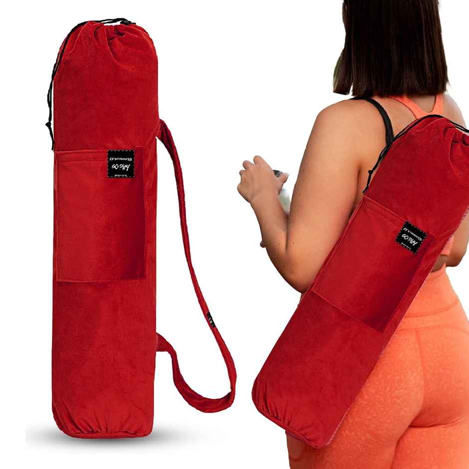 Strauss Velvet Yoga Mat Bag with Shoulder Strap, (Red)