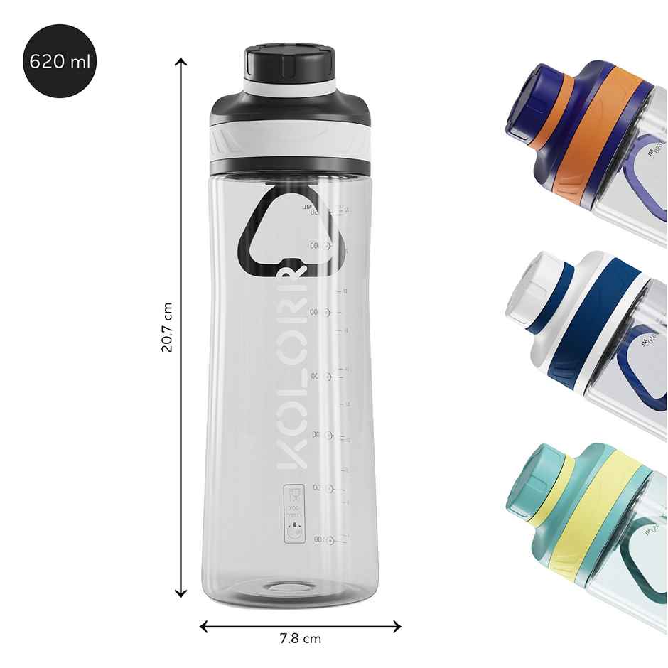 Kolorr Zest 620 ml Bottle | Grey & Black | Ideal for Travel & Everyday Hydration