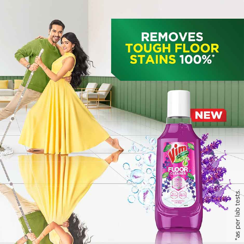 Vim Dishwash Liquid | Removes 100+ Odours & Grease In 1 Wash (3.2l) & Vim French Lavender With Sage Floor Cleaner (500ml) Combo