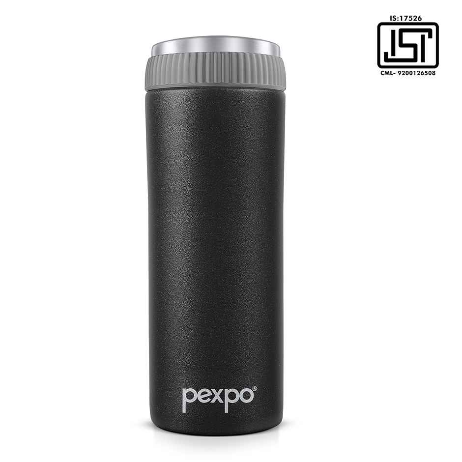 Pexpo Crypto ISI Certified Hot & Cold Flask | 430 ml | Knight Black | Stainless Steel