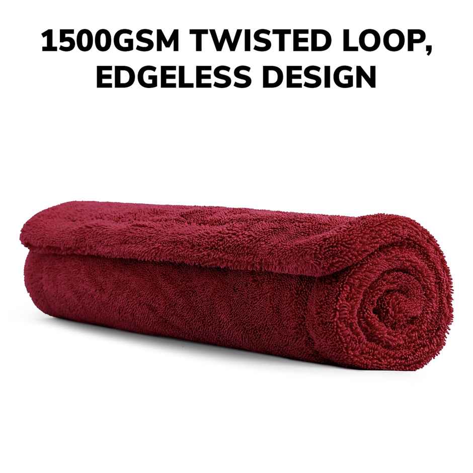 ShineXPro Microfiber Car Cleaning Cloth - 1500 GSM | 40 x 60 cm | Twisted Loop | Edgeless Design | Red