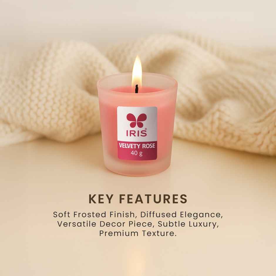 Velvety Rose Frosted Shot Glass Scented Votive Candle | 8 Hours Burn Time | Home Decor | IRIS