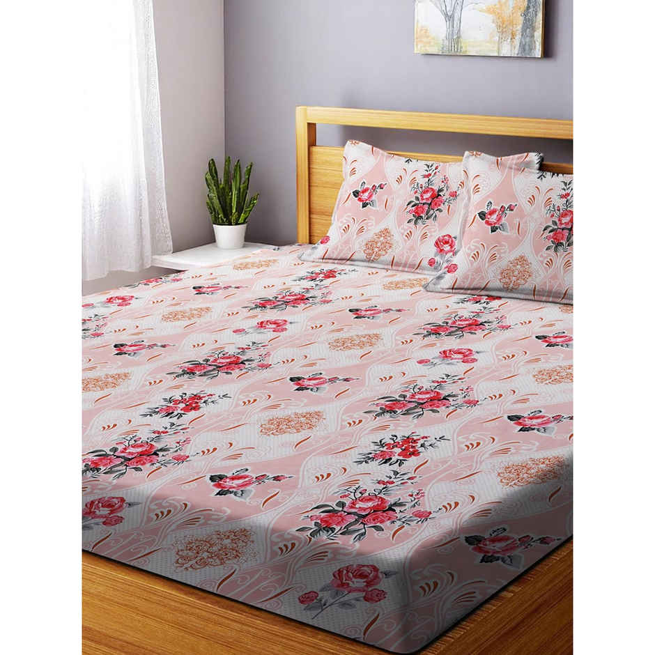 Dream Living Double Microspread Floral 135 Gsm Bedsheet | With 2 Pillow Covers | Beige | 94x87in