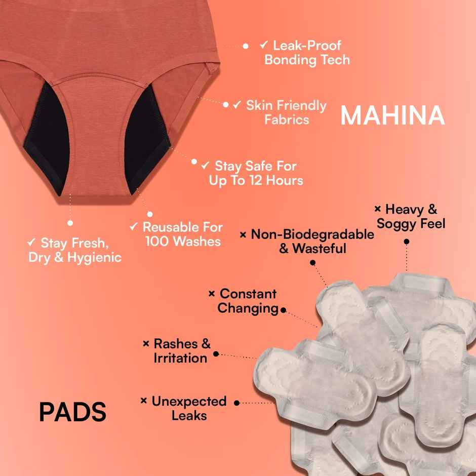 Mahina Modal Reusable Heavy Flow Period Panty for Girls & Women | Mid-Waist | Black - M