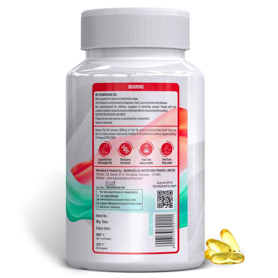 Big Muscles Nutrition Salmon Fish Oil Soft Gels | Fish Oil | For Heart - Joint - Muscles