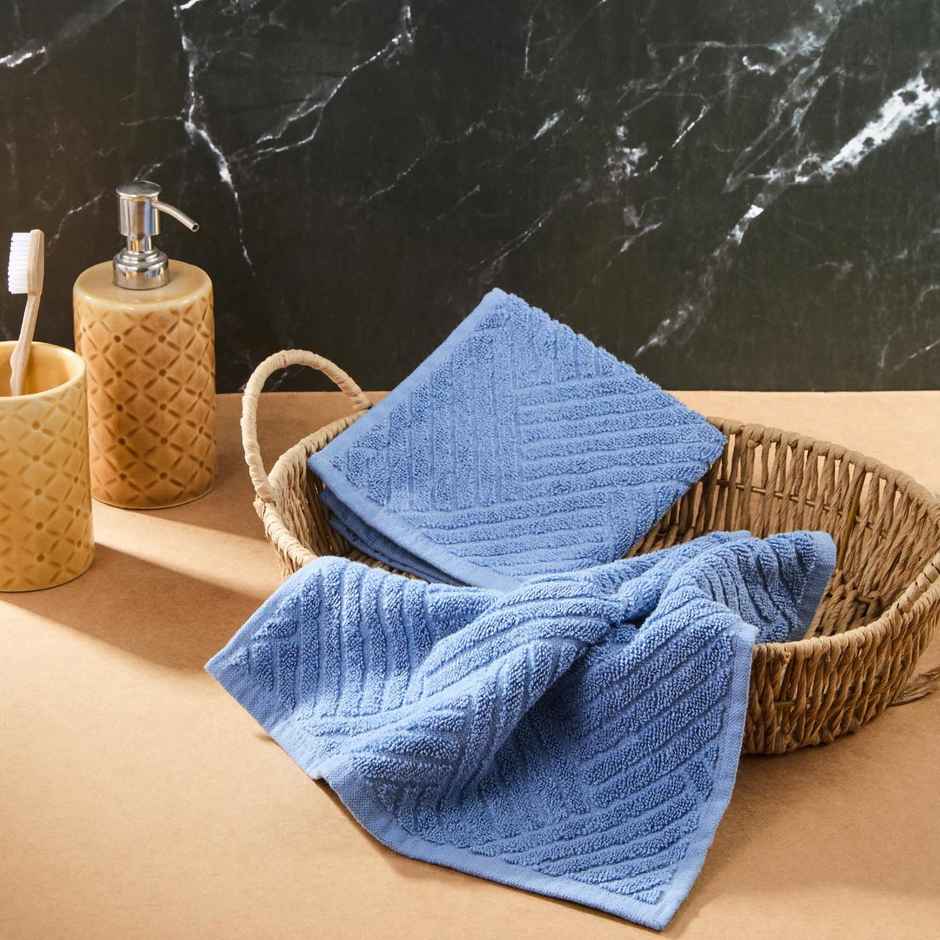 Fabindia Blue Cotton Woven Face Towel | Set Of 2
