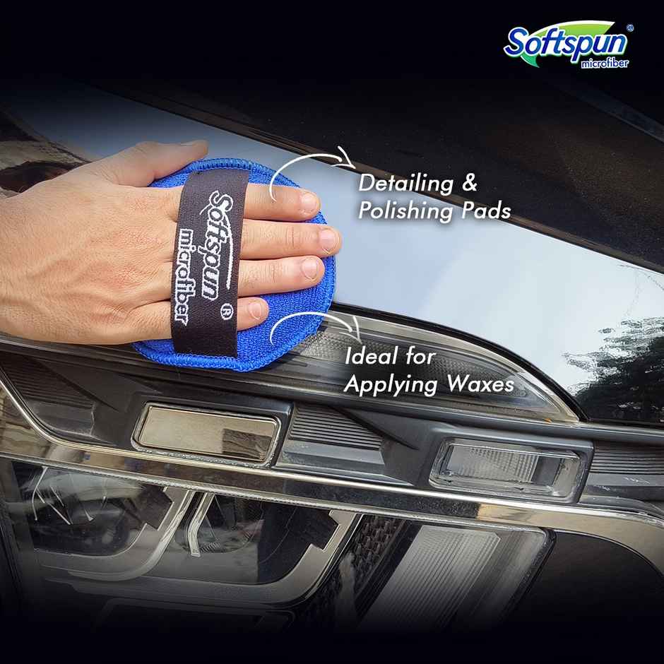 Softspun Microfiber Car Cleaning Cloth & Polishing Pads (3 pcs) - Blue | 340 GSM | 12 x12 cm