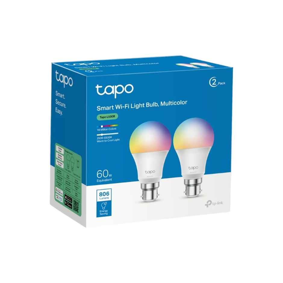 TPLink Tapo L530B(2Pack) Smart WiFi Light Bulb, , 8.7W, Compatible with Alexa, Multicolor | B22 Base Holder