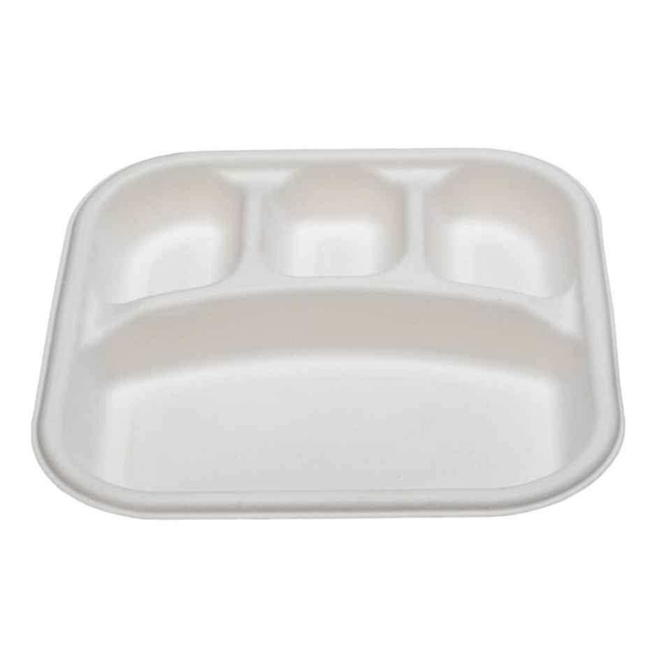 Bagasse Plate | Square | 10 inch | 4 Compartment | Naturepac