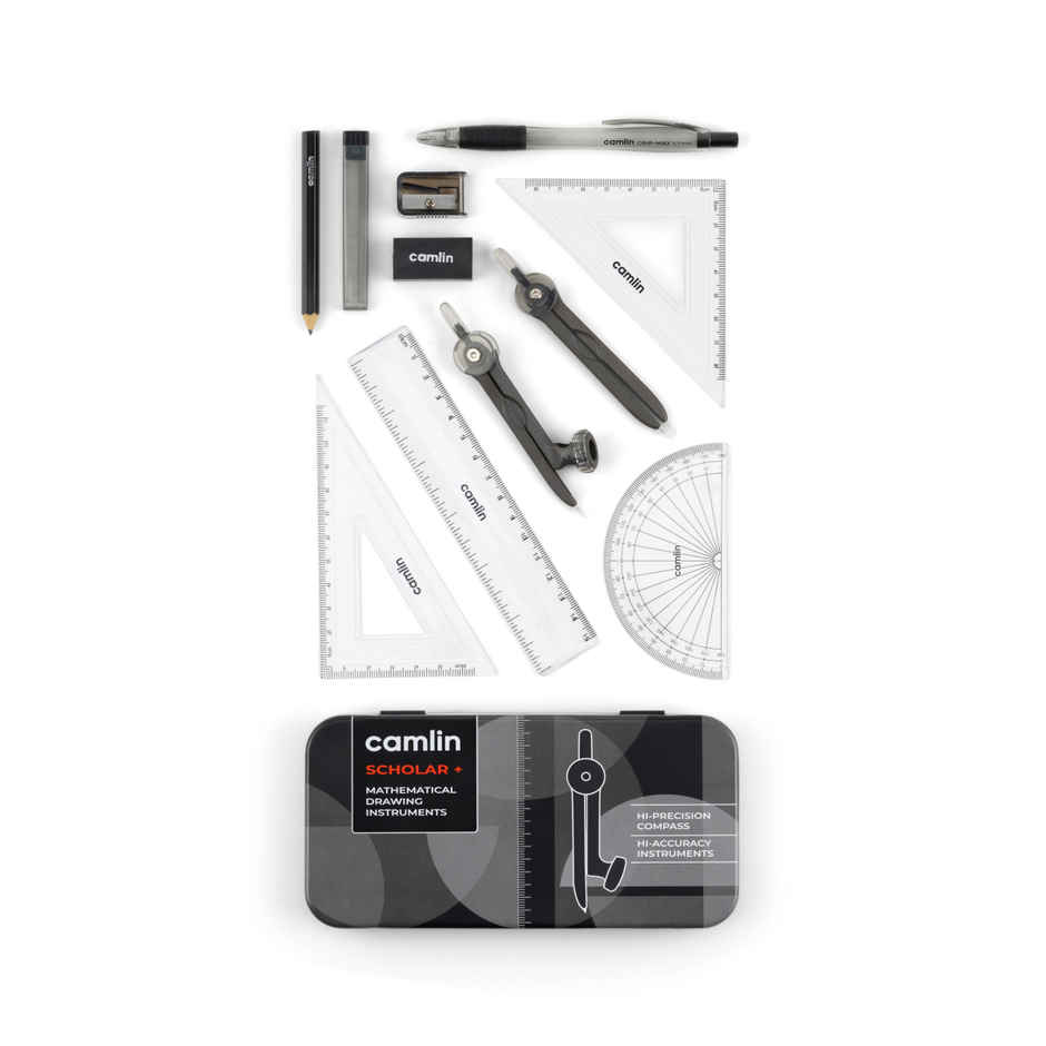 Camlin Scholar Plus Geometry Box | Self-Centering Compass - Black