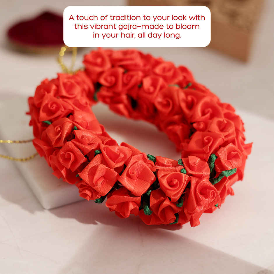 Artificial Red Rose Flower Gajra | Traditional Hair Accessory | Multicolour | Oye Happy