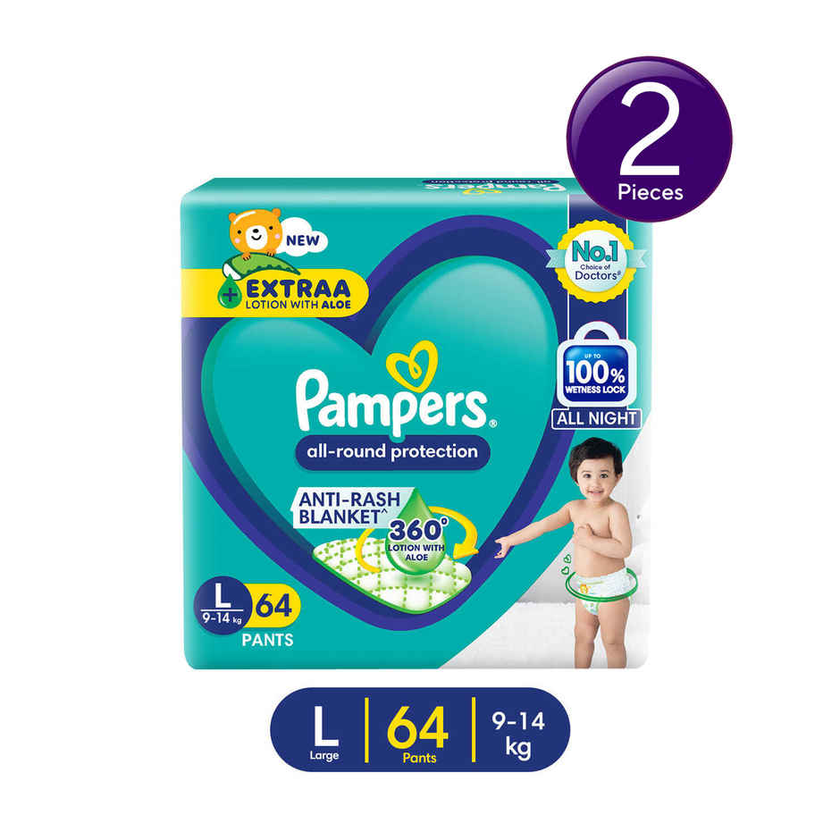 Pampers All Round Protection Baby Diapers | Pant Style | L | 64 pcs Combo