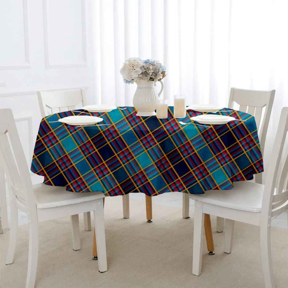 Lushomes Round Dining Table Cover - 6 Seater | Green Checks | 6 ft