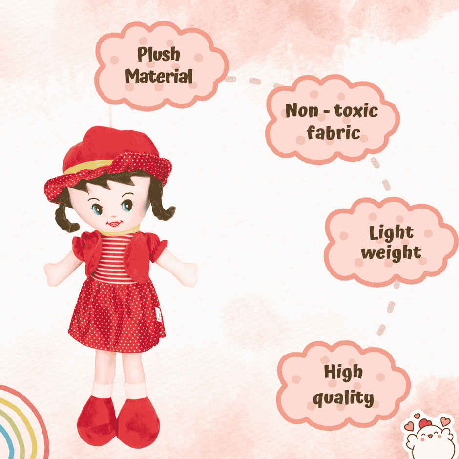 Toytales Cute Red Soft Toy Doll For Girls | Plushie Stuffed Toys | Plush Toy