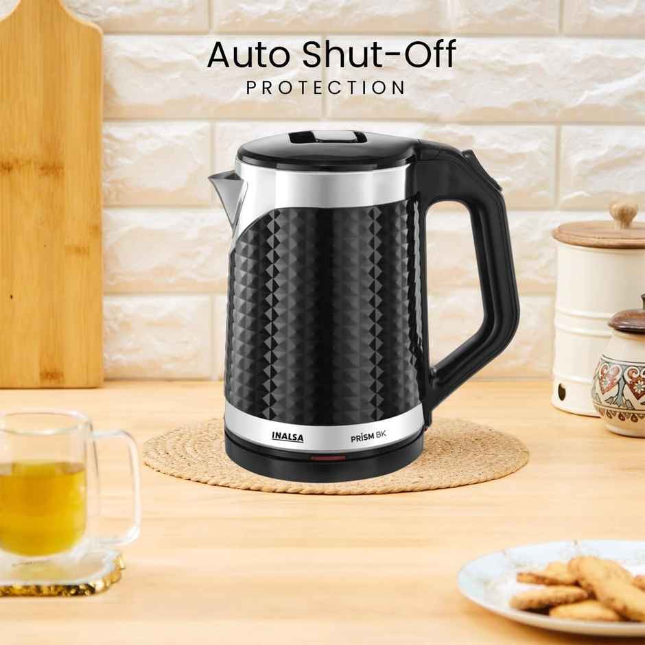 INALSA Double Wall Kettle Prism BK,1.8 Ltr,1500W |Diamond Cut Design ,Stainless Steel Inner Body