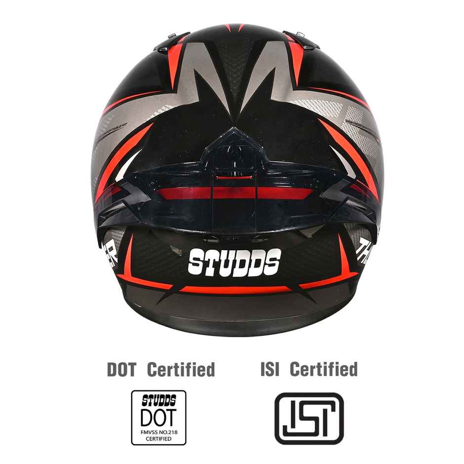 Studds Thunder D1 Lightvolt Full Face Helmet with Spoiler |Black Red - L