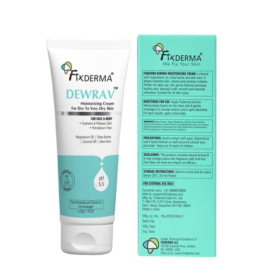 Fixderma Dewrav Moisturizing Cream for Face & Body Deeply Hydrates Dry to Very Dry Skin