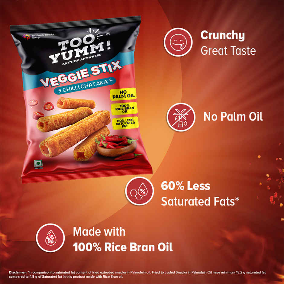 Too Yumm! Veggie Stix Chilli Chataka Crisps | Crunchy Tasty Snacks | No Palm Oil Sticks