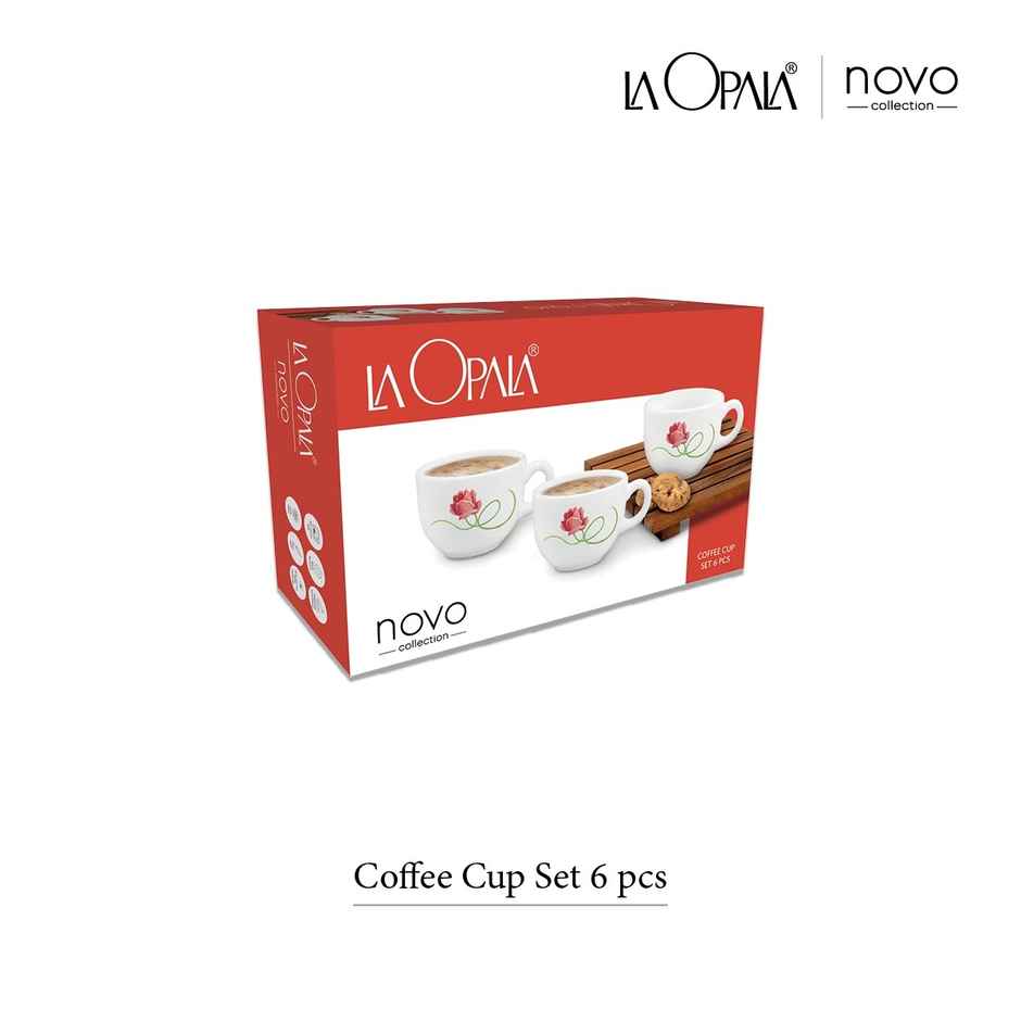 La Opala Novo Coffee Cup | Radiant Curves Opal Glass Cups | White | 120 ml | Set of 6