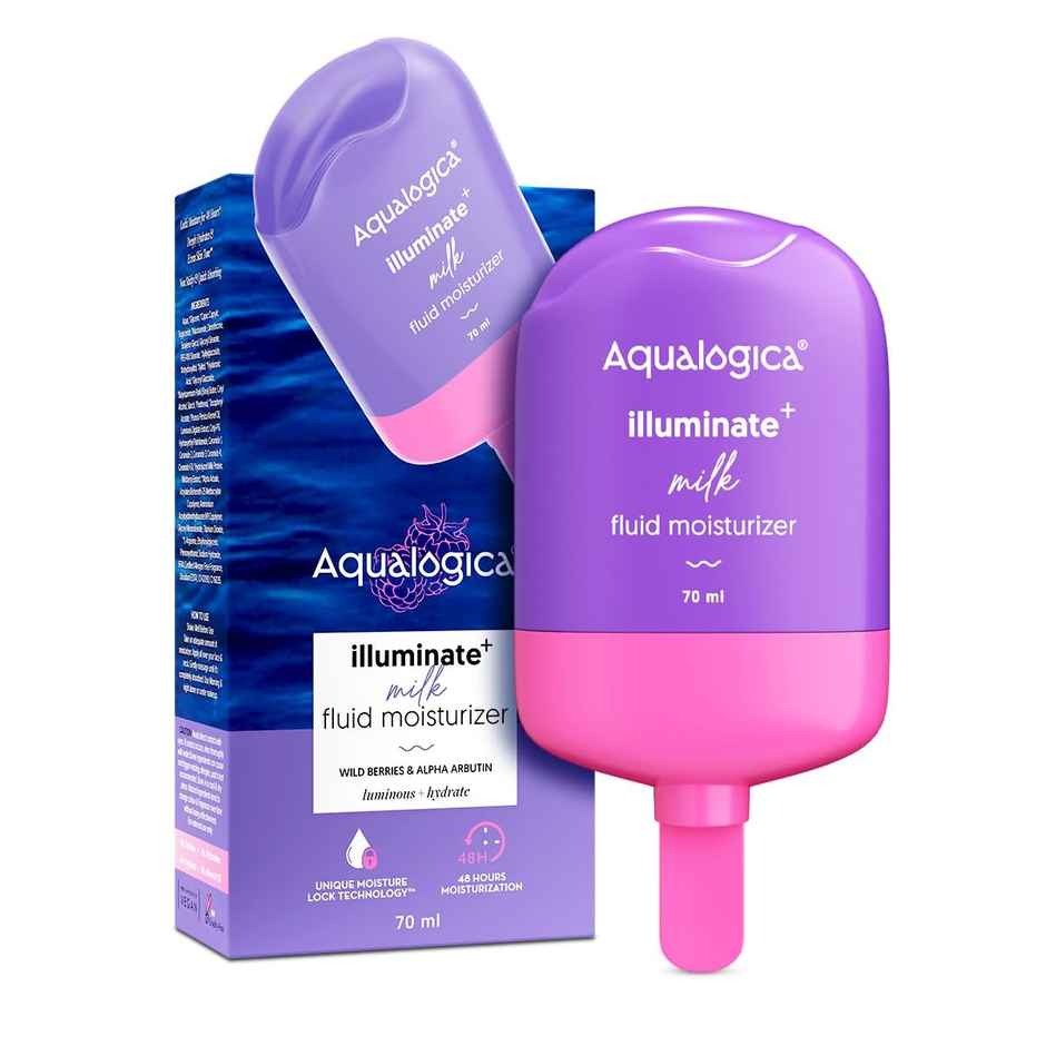 Aqualogica Illuminate + Milk Fluid Moisturizer Lightweight Milk-Like Texture Evens Skin Tone