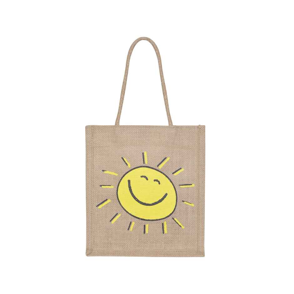 Jute Cottage Smiley Print Lunch Bag | 9 x 8 x 6 inches - Assorted