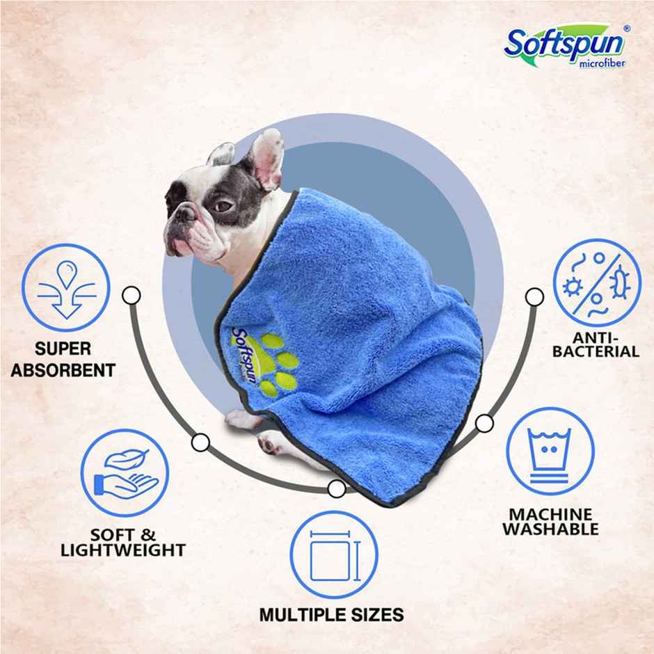 Softspun Microfiber Pet Towel (Small, 380 GSM, 40x60cm, 1pc, Sky Blue)