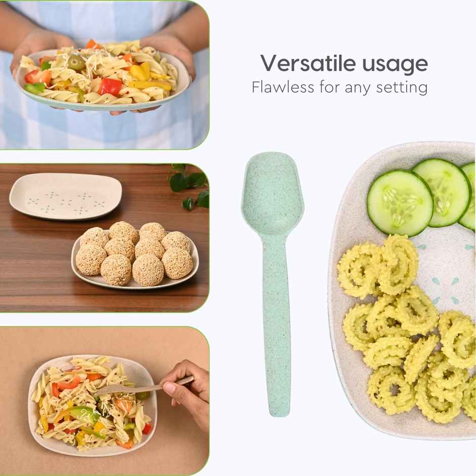 Eha Earth Friendly Small Snack Plates with Spoons | 6", 4 pcs, Multi-light | Rice Husk Biocomposite