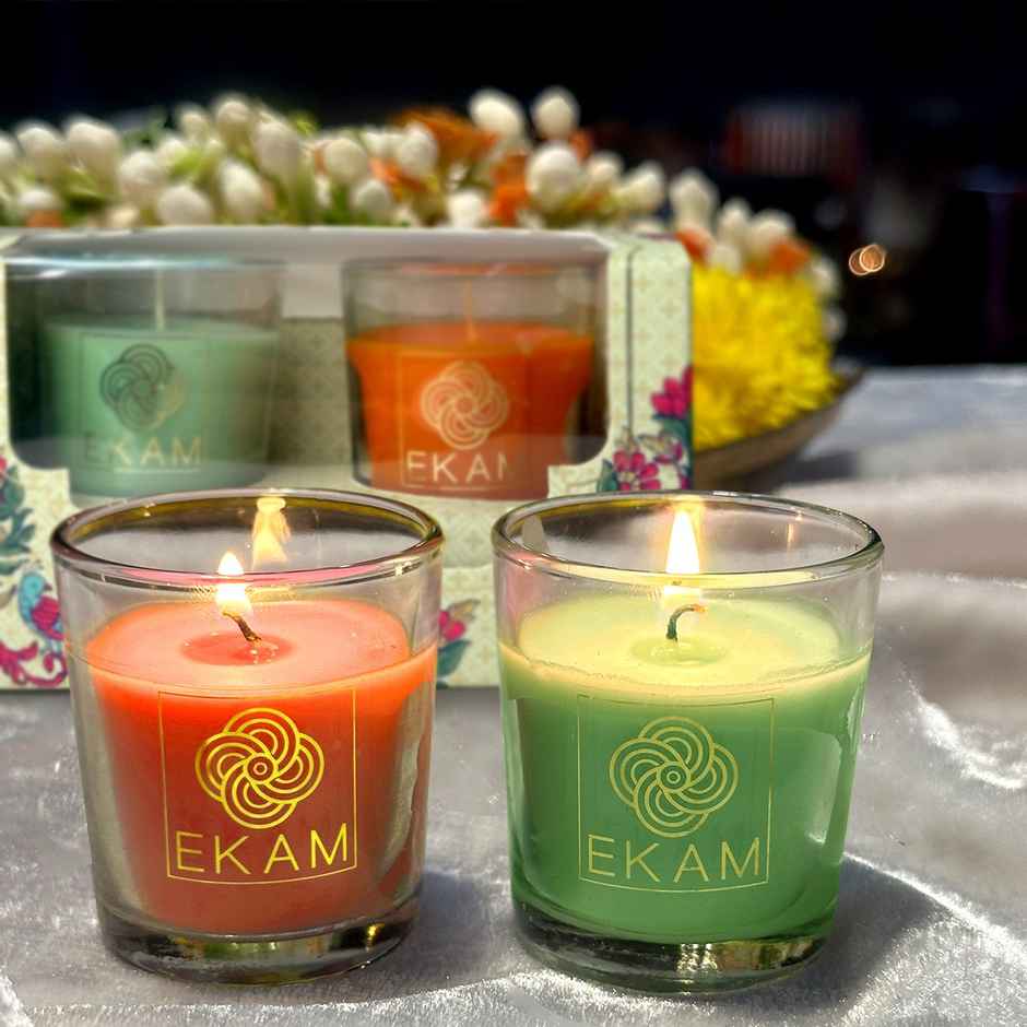 EKAM Scented Votive Candles (2 pcs) | Jasmine & Freesia, Grapefruit & Mandarin | 43g Each| 10H Burn