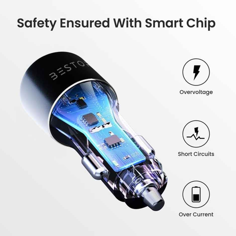 Bestor VoltDrive Pro 125W Car Fast Charging with Dual Output, Type C PD(45W), and USB Port(80w), BIS Certified and Compatible with, All Smartphones and Other USB Devices - Black