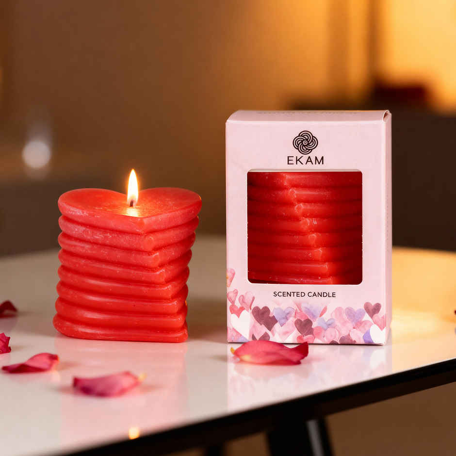 Ekam Crimson Kiss Heart Pillar Candle