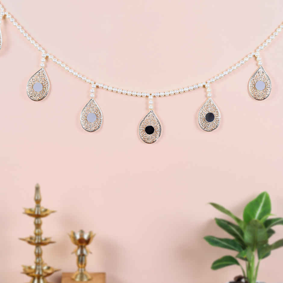 Pearl Bandrwal Mirror Toran | White & Gold | IGP
