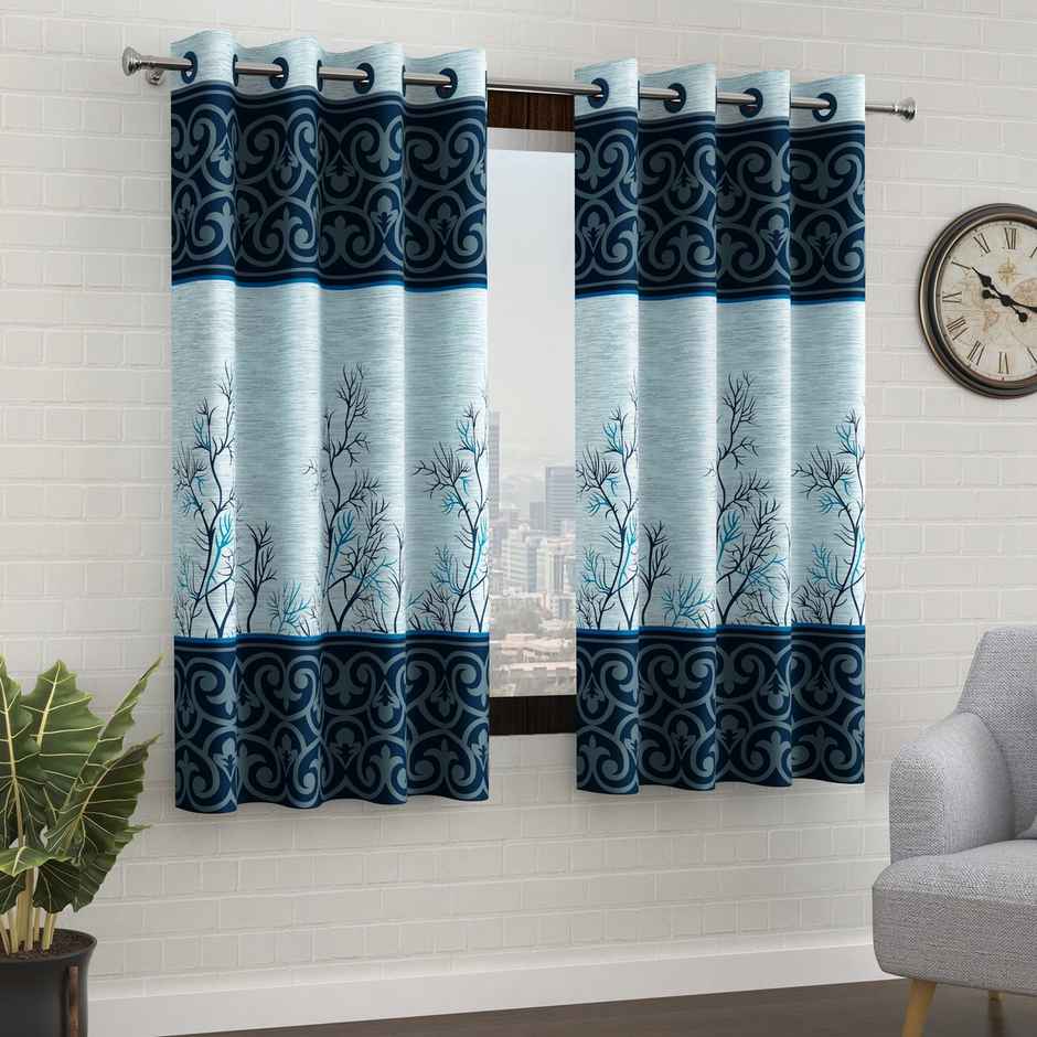 Story@Home 200 GSM Polyester Abstract 2 Piece Window Curtain | Blue & White