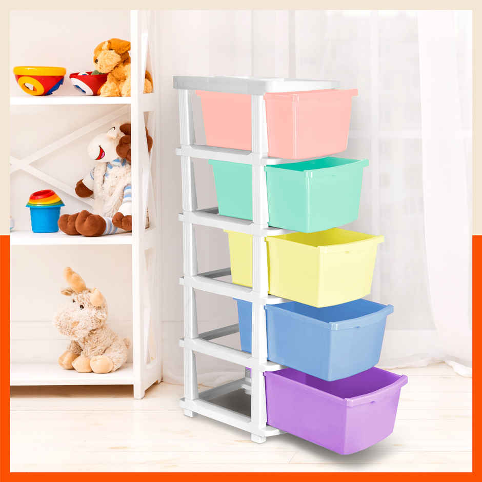 Bathla Modular Storage for Home,Kitchen & Office - STOMO with Trolley Wheels | Multicolour - Pastel