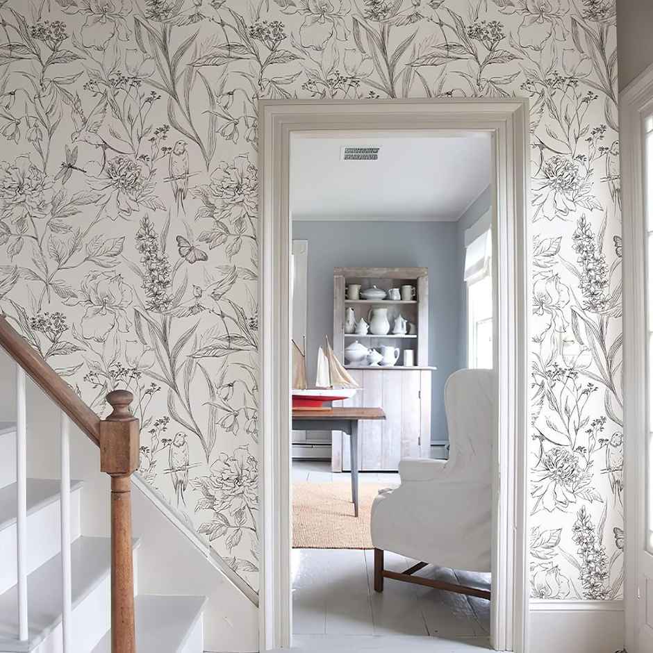 Wollzo Decorative White Butterfly Wallpaper