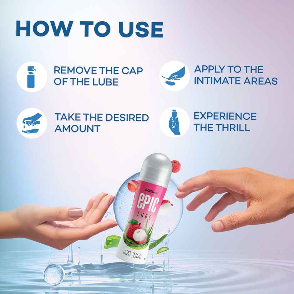 Manforce Extra Dotted (1740 Dots) Litchi Flavoured Condoms (10pc) & Manforce Epic Lube - Aloe-Vera & Litchi (60ml) Combo