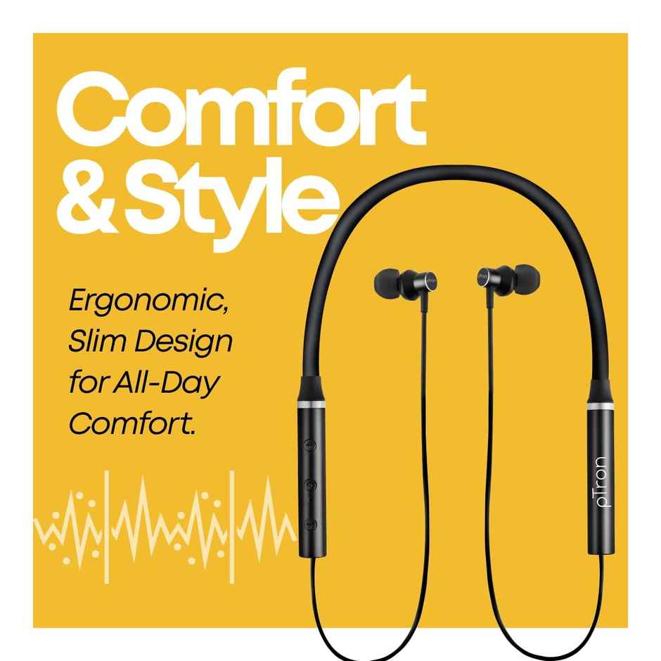 pTron Tangentbeat Bluetooth Neckband | Hd Calls | 18H Playtime | Sound Dual Device Pairing - Black