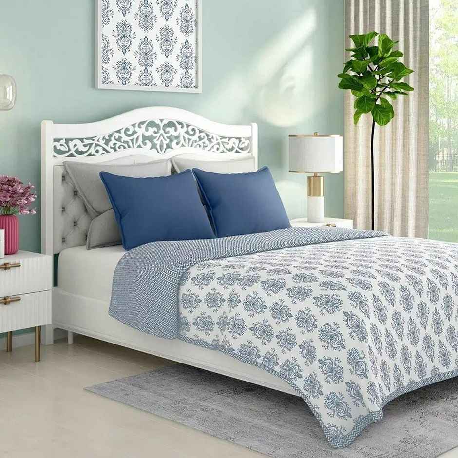 Wakefit All Season Dohar | Double(90x82 Inch) | 110 GSM | 100% Cotton | Reversible Design Susane Blue