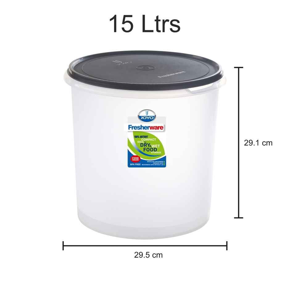 Joyo Fresherware Round Plastic Containers|Bpa Free|For Rice, Dal, Atta & Flour-15 Ltr-Assorted