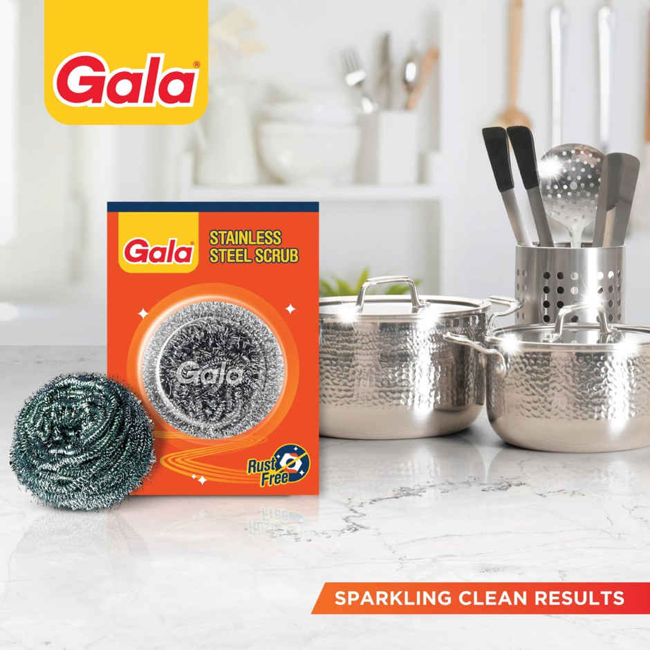 Gala Steel Scrubber Cleaner Home Everyday Scrub(1pc) & Sponge Wipe 3Pcs Set(1pc) Combo