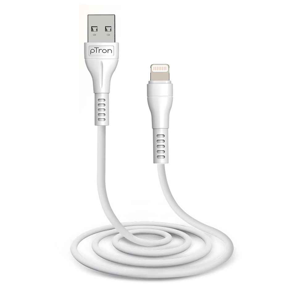 pTron Solero i241 Fast Charging 2.4A USB to iOS Cable( USB to Lightning )Data Transfer & 1m Tangle-Free Cable - White
