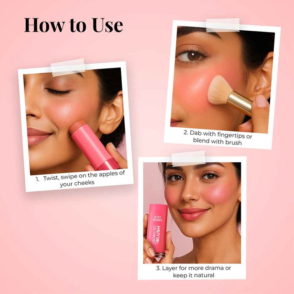 Just Herbs Peach Born To Blush Long Stay Dewy Stick With Shea For Eyes Cheeks And Lips