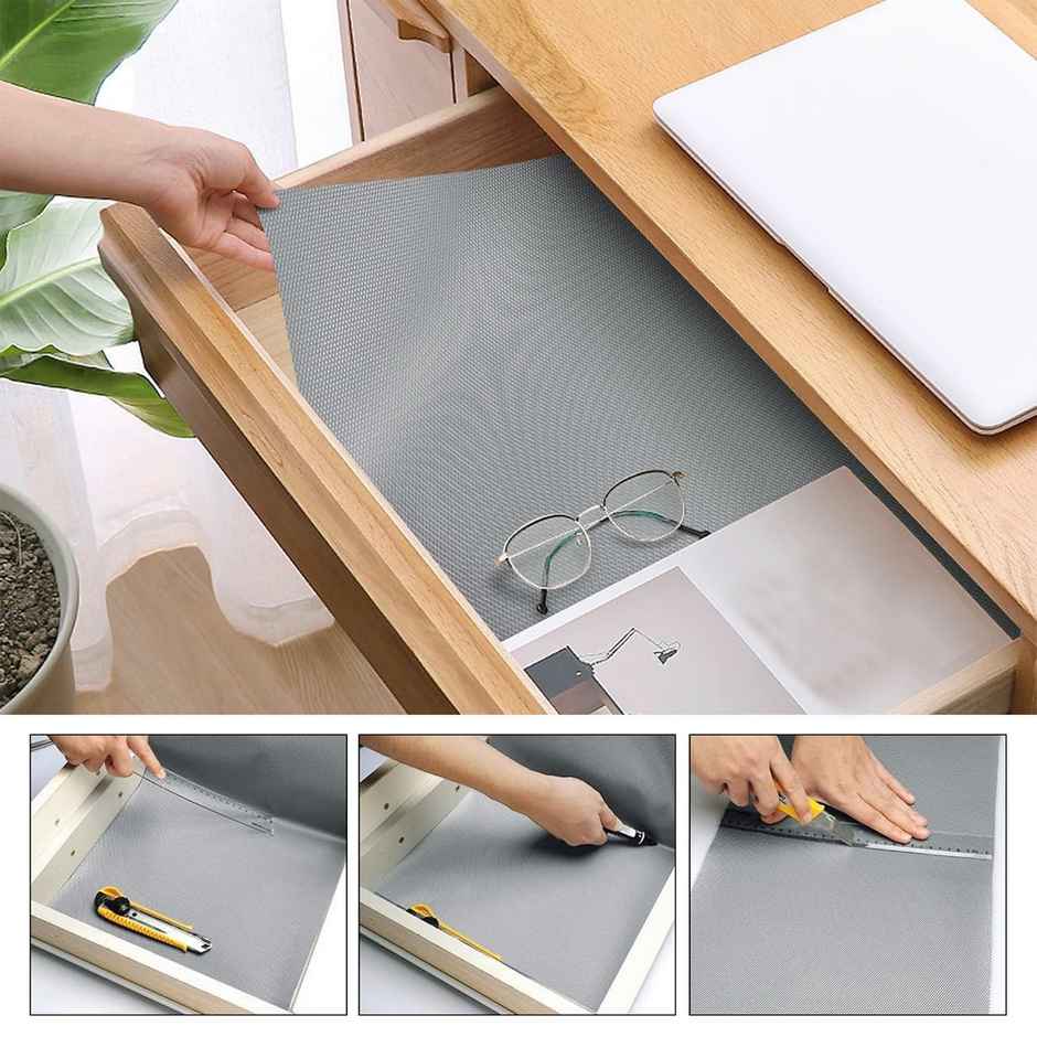 Story@home EVA Anti Slip Mat Diamond 1 Piece Shelf Liner Roll 3 Mtr 300 cm x 45 cm | Light Grey