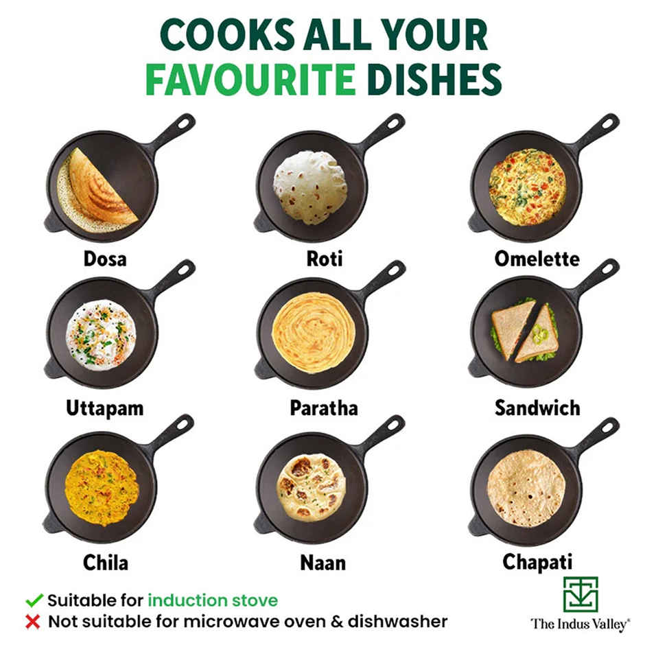 The Indus Valley Super Smooth Cast Iron Tawa for Dosa/Chapathi | 25.4cm/10 inch, 1.8kg