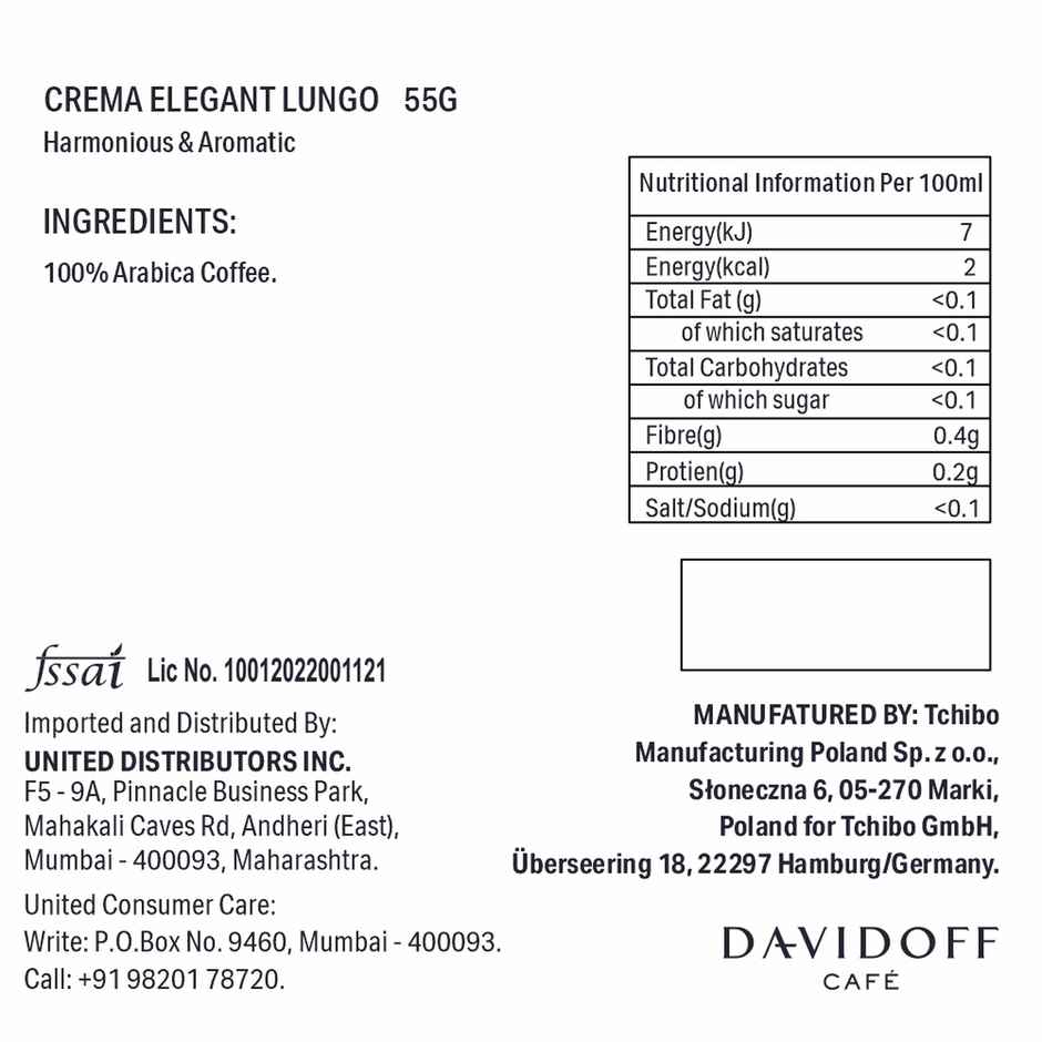Davidoff Crema Elegant Lungo Harmonious And Aromatic Coffee Capsule