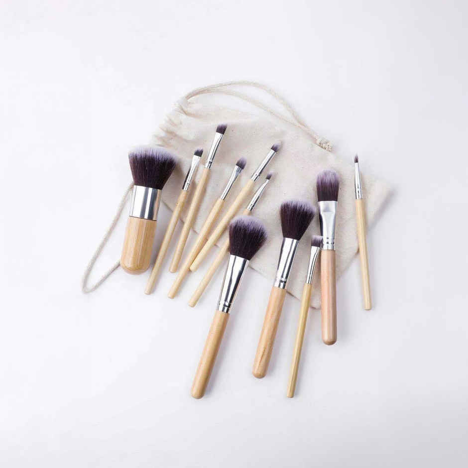 Bronson Professional Super Soft Bristles Hd Finish Bamboo Makeup Brush Set With Pouch